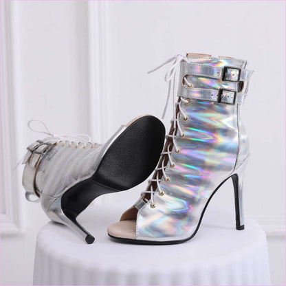 Pearlescent Multi Buckle Mesh High Heel Sandals for Fashion