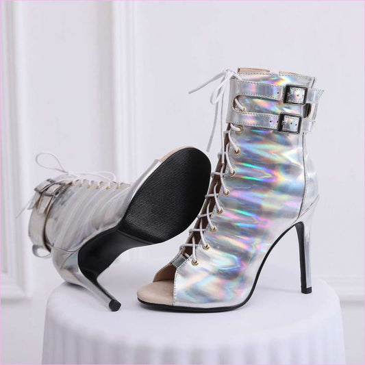 Pearlescent Multi Buckle Mesh High Heel Sandals for Fashion
