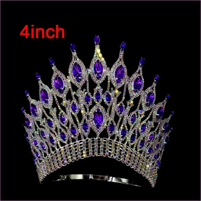 Rhinestone Wedding Crown Tiara Hair Jewellery 4 inch -purple