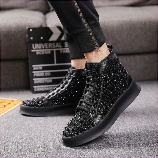 Luxury Leather High-top Shoes with Studded Details