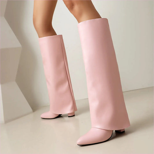 Plus Size Unisex High Heel Fold Over Boots for All Bodies