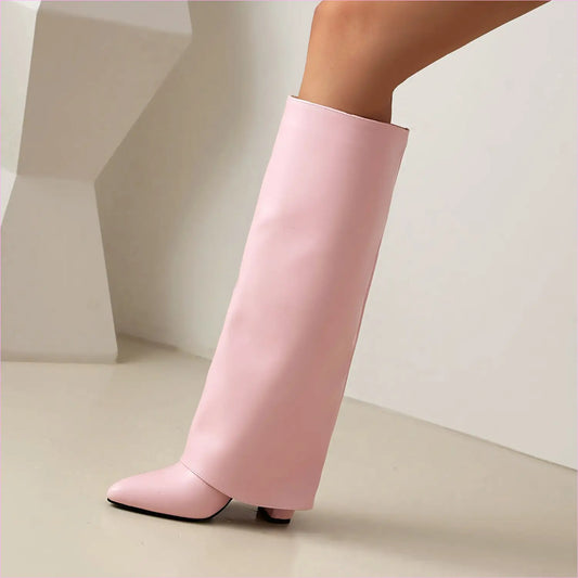 Plus Size Unisex High Heel Fold Over Boots for All Bodies