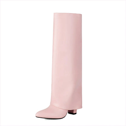 Plus Size Unisex High Heel Fold Over Boots for All Bodies