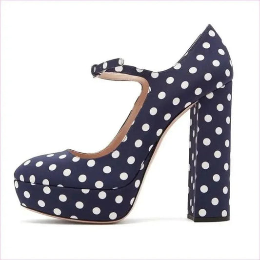 Polka Dot Mary Jane High Heel Shoes with Thick Sole for Stylish Comfort - Pleasures and Sins