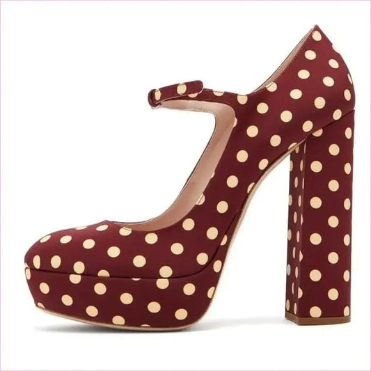 Polka Dot Mary Jane High Heel Shoes with Thick Sole for Stylish Comfort - Pleasures and Sins