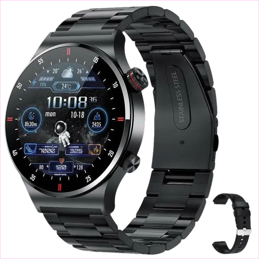 Smart Watch ECG PPG Music Player and Pedometer Black steel