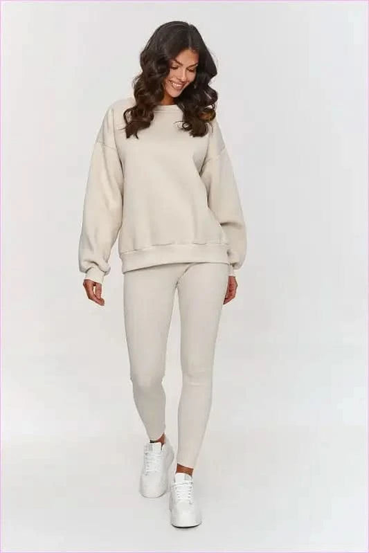 Stylish Cotton Sweatsuit Set for Women's Fashion Makadamia beige one-size-fits-all