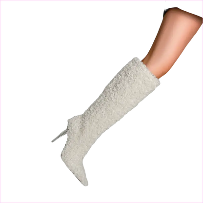 Womens Knee High Pointed Toe Boots Crystal Heel