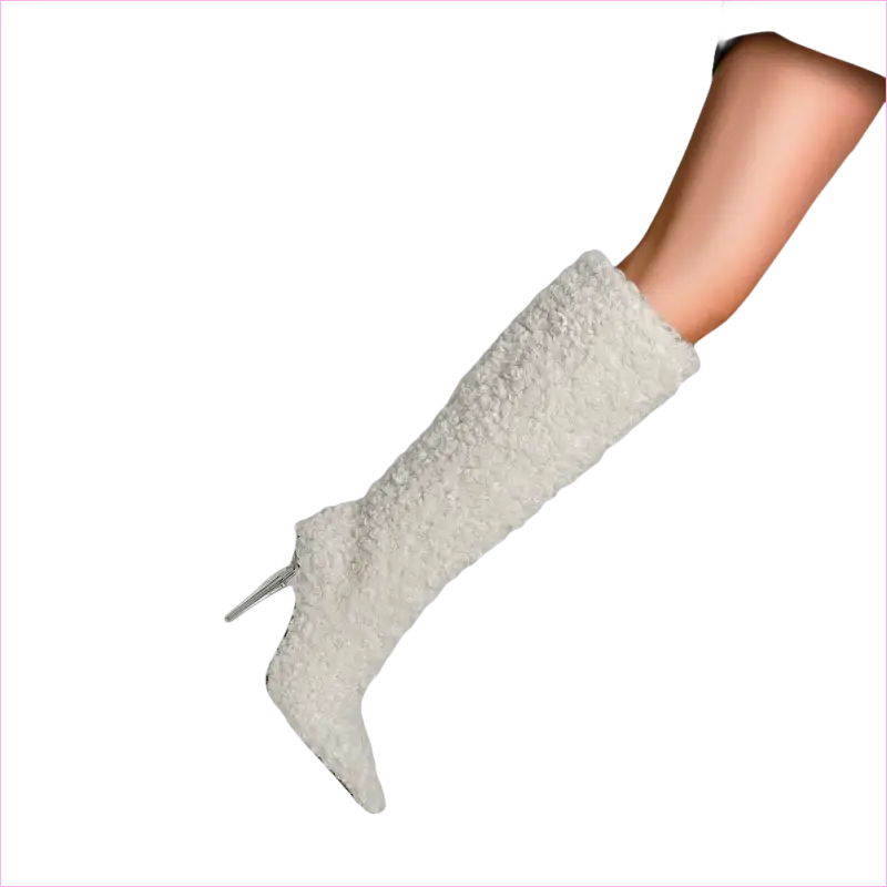 Womens Knee High Pointed Toe Boots Crystal Heel