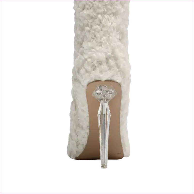 Womens Knee High Pointed Toe Boots Crystal Heel