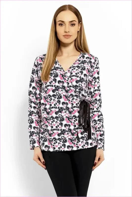 Tie Front Envelope Blouse Unique Fashion Style PeeKaBoo multicolor S/M