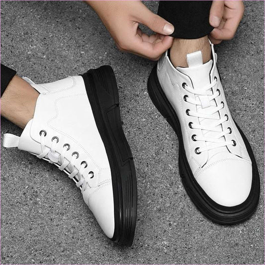 Trendy Leather Shoes for Men Casual High Top Leather