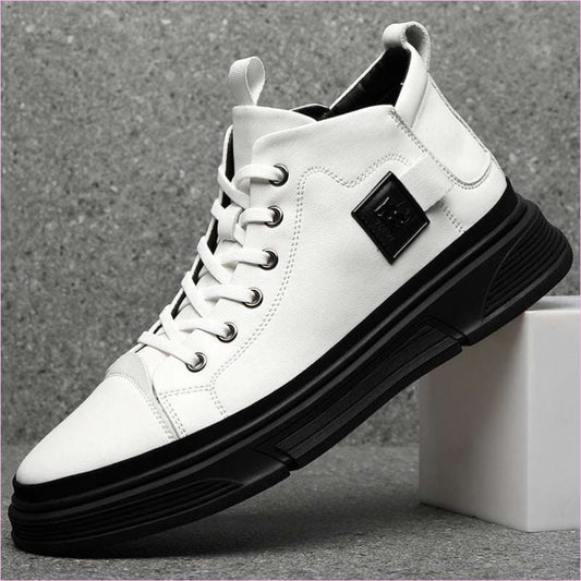 Trendy Leather Shoes for Men Casual High Top Leather