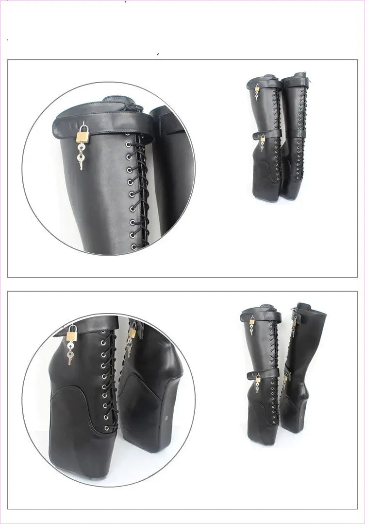 Unique Knee-high Lace Up Ballet Boots with padlock
