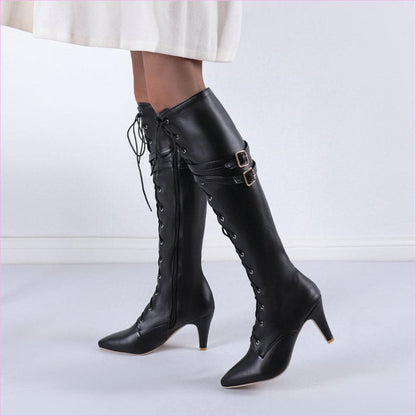 Unisex Steampunk Pointed Boots with Belt Buckle Stiletto