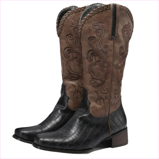 Unisex Western Cowboy Boots with Lined Thick Heels Black