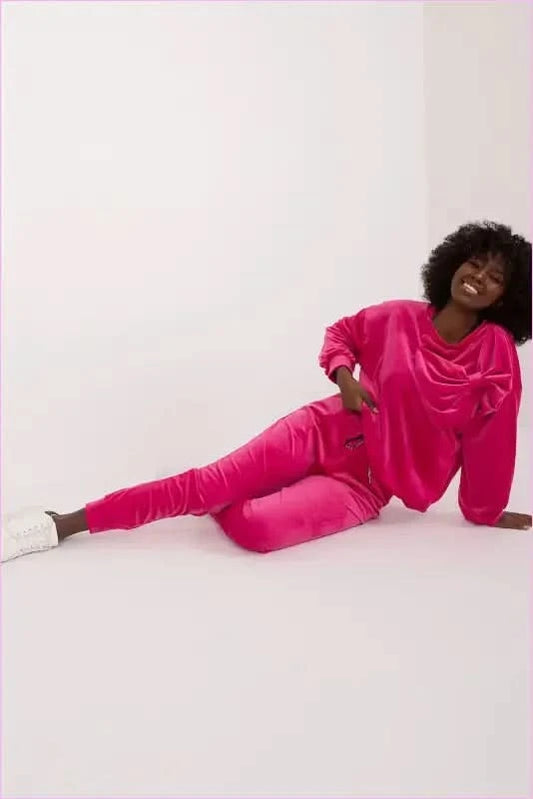Velour Pants Set Casual Style Fashion Italy Moda pink one-size-fits-all
