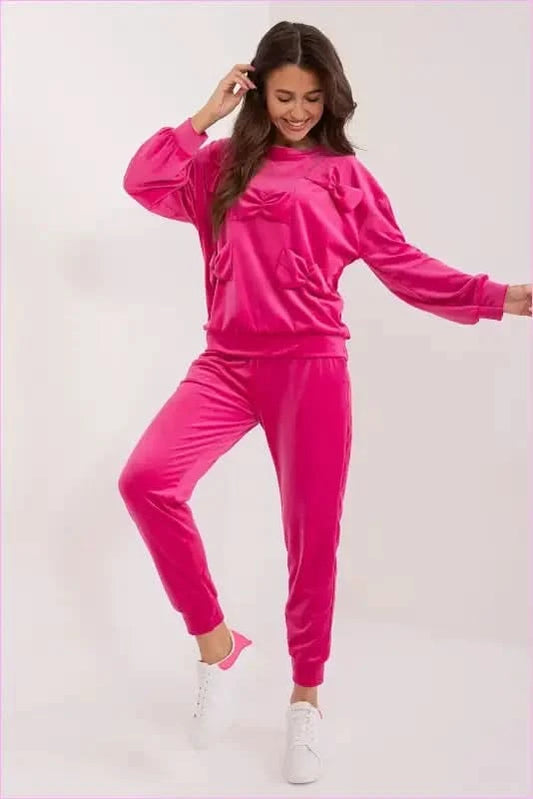 Velour Set with Decorative Bows Fashion Italy Moda pink one-size-fits-all