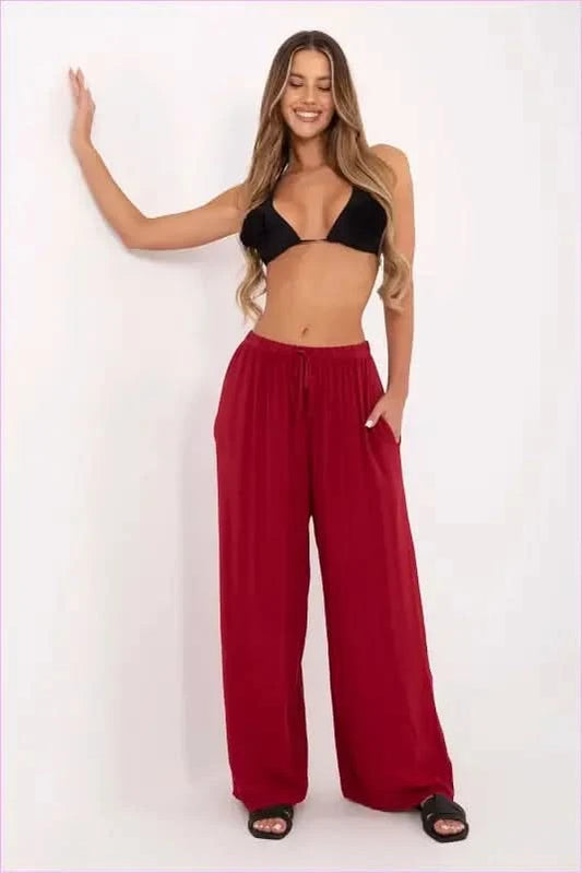 Viscose Palazzo Pants Cool Summer Style Fashion Italy Moda red one-size-fits-all