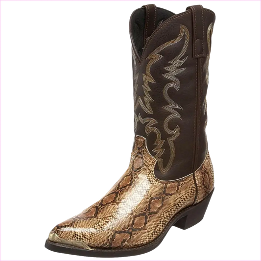 Western Cowboy Boots Snake Pattern Iron Toe Cap Casual