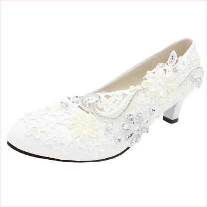 White Lace and Rhinestone Wedding Shoes Choice of Height