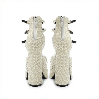 Patent Leather Pearl Encrusted High Platform Heel Shoes