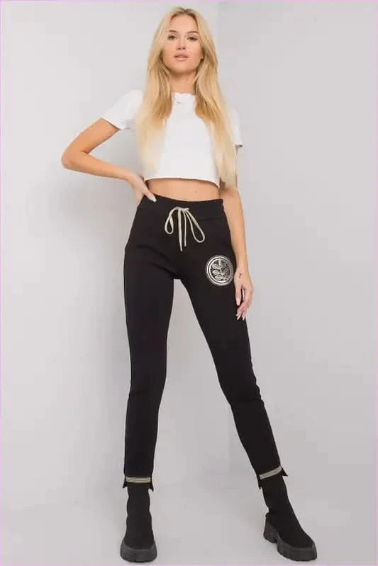 Womens Black Print Tracksuit Bottoms Unique Style Relevance