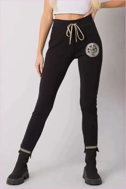Womens Black Print Tracksuit Bottoms Unique Style Relevance black s