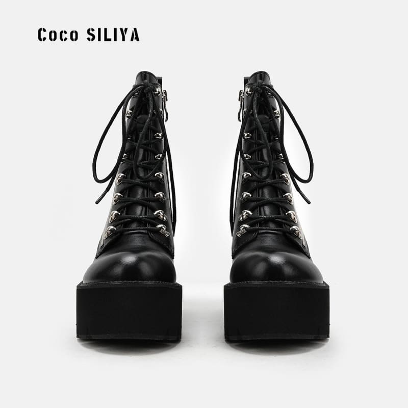 Womens Cobweb Halloween Boots With Thick Sole
