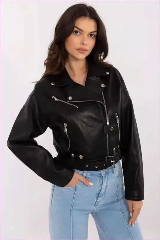 Womens Faux Leather Jacket Urban Style MBM black s