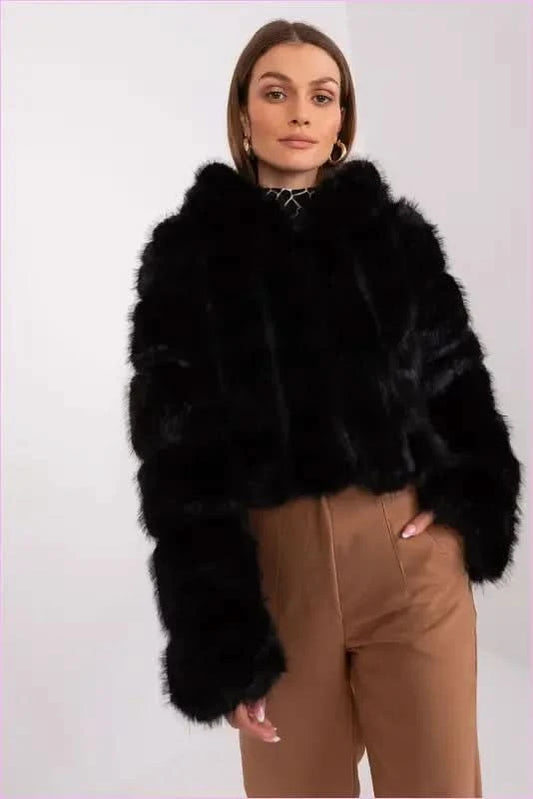 Womens Fur Transitional Jacket for Colder Days Fashion AT black S/M