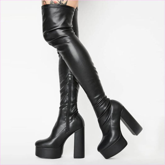 Women’s Round Toe Platform Heel Boots with Zip Style
