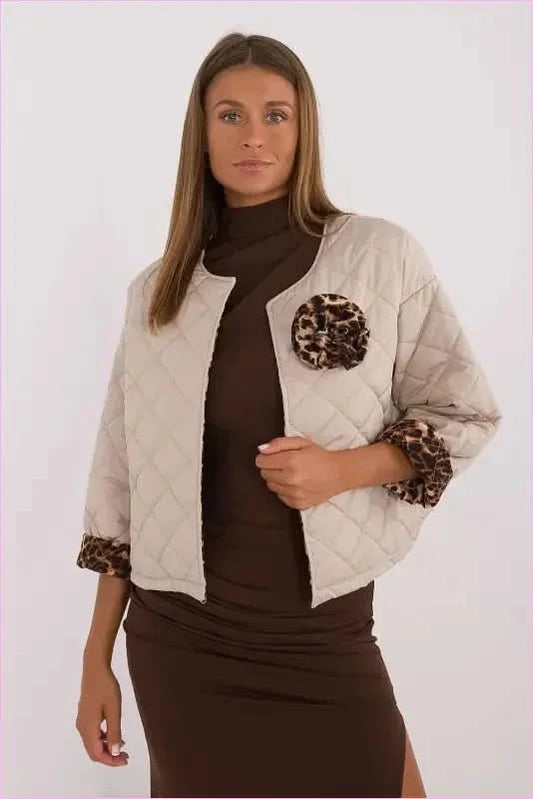 Women's Quilted Jacket Transitional Style Italy Moda beige one-size-fits-all