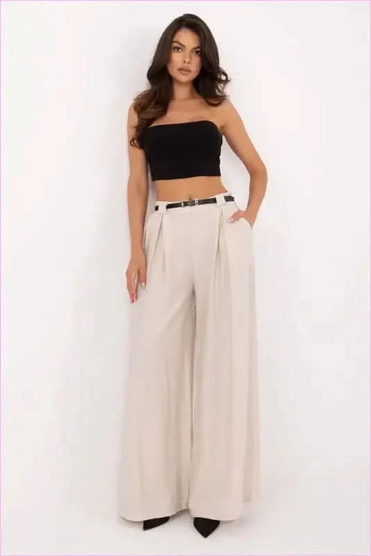 Women's Viscose Nylon Palazzo Pants Fashion Style Italy Moda beige one-size-fits-all